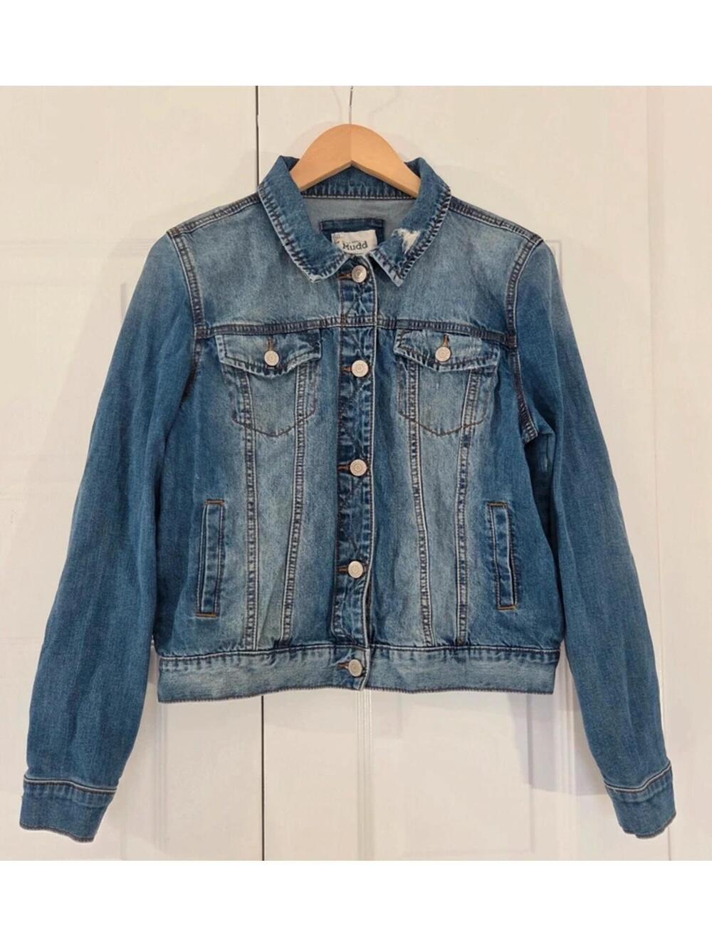 Mudd Women's Denim Jacket Distressed Stretch Trucker Jean Jacket Size L #1437